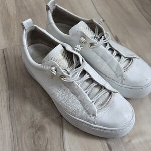 Paul Green Women's White Leather Sneakers Gold Color Accent UK 5.5 US 8  Ish